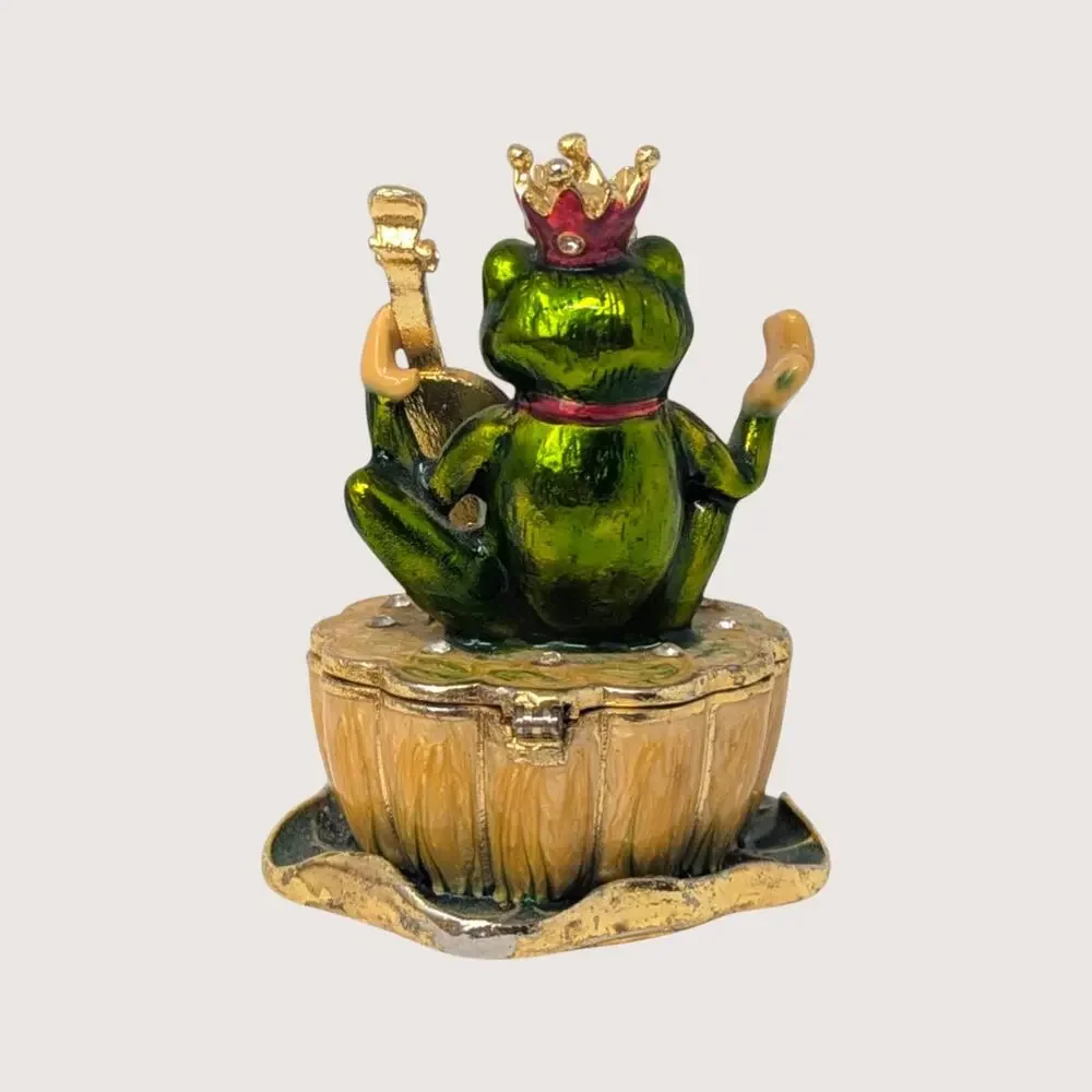 1990s Enameled Frog Violin Whimsical Trinket Box